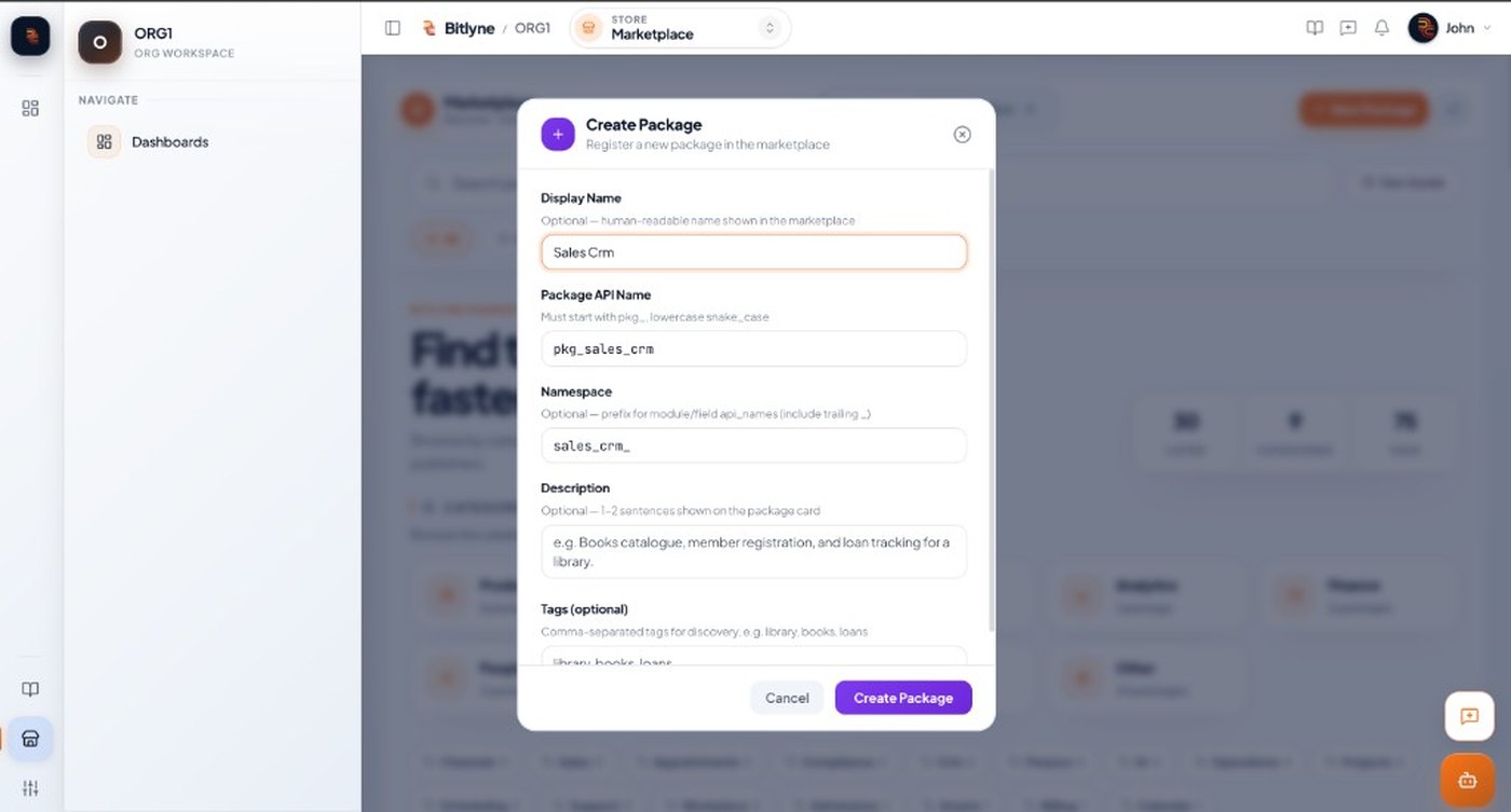 Create Package dialog