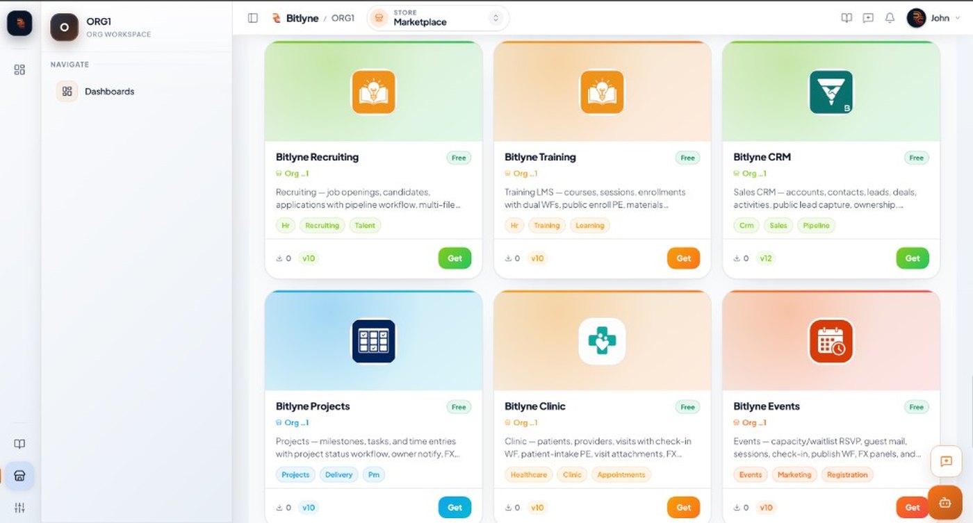 Bitlyne package cards with Get